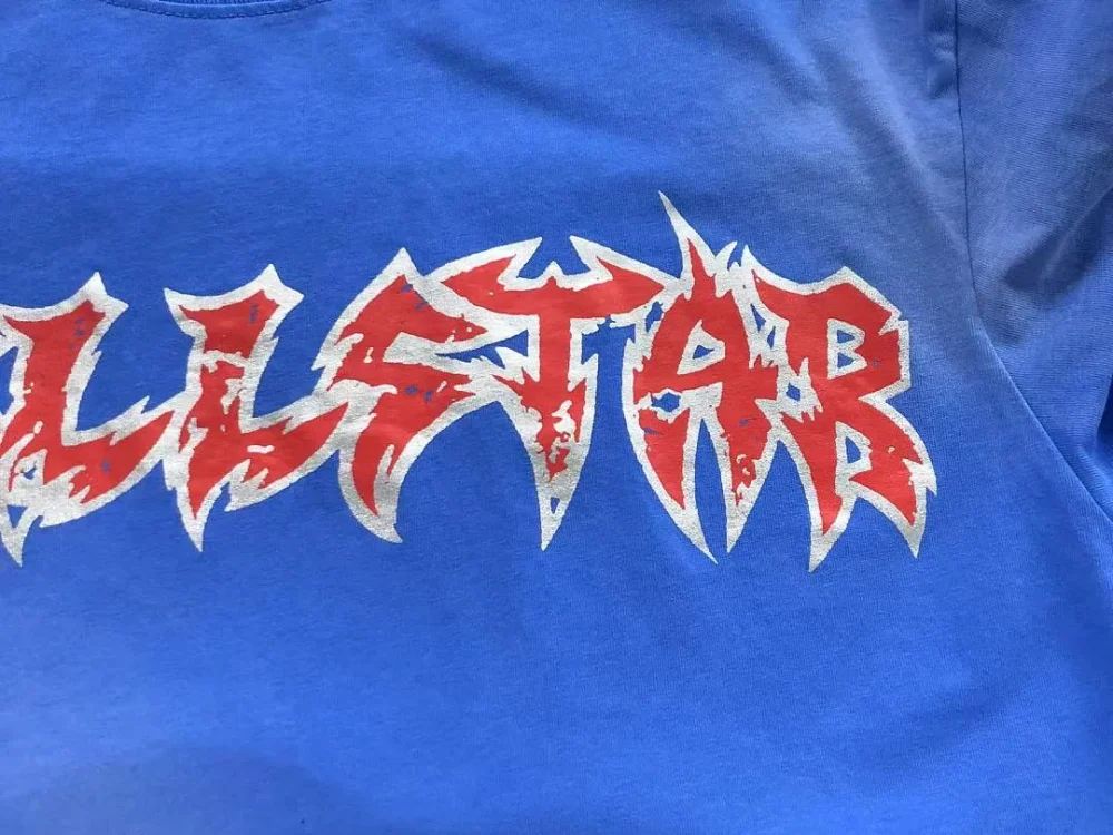 HELLSTAR Blue Red Metal Letters T-Shirt - fabric detail