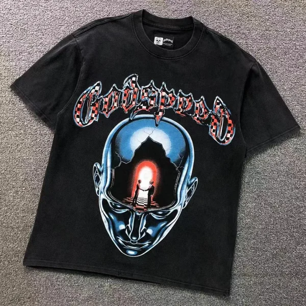 GODSPEED Black Chrome Skull Head T-Shirt - front view