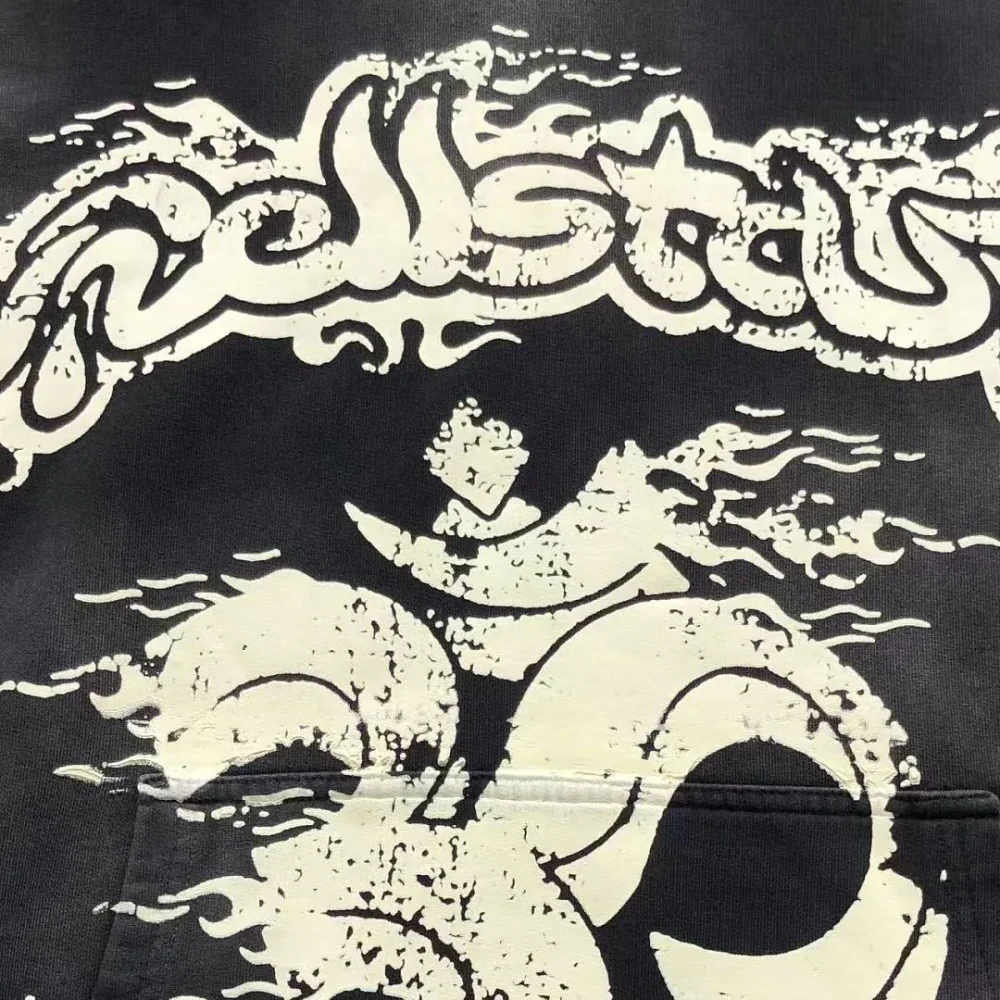 HELLSTAR Black White Gothic Skull Hoodie - fabric detail