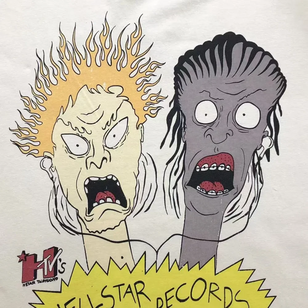 HELLSTAR Cream Beat Us Cartoon Faces T-Shirt - fabric detail