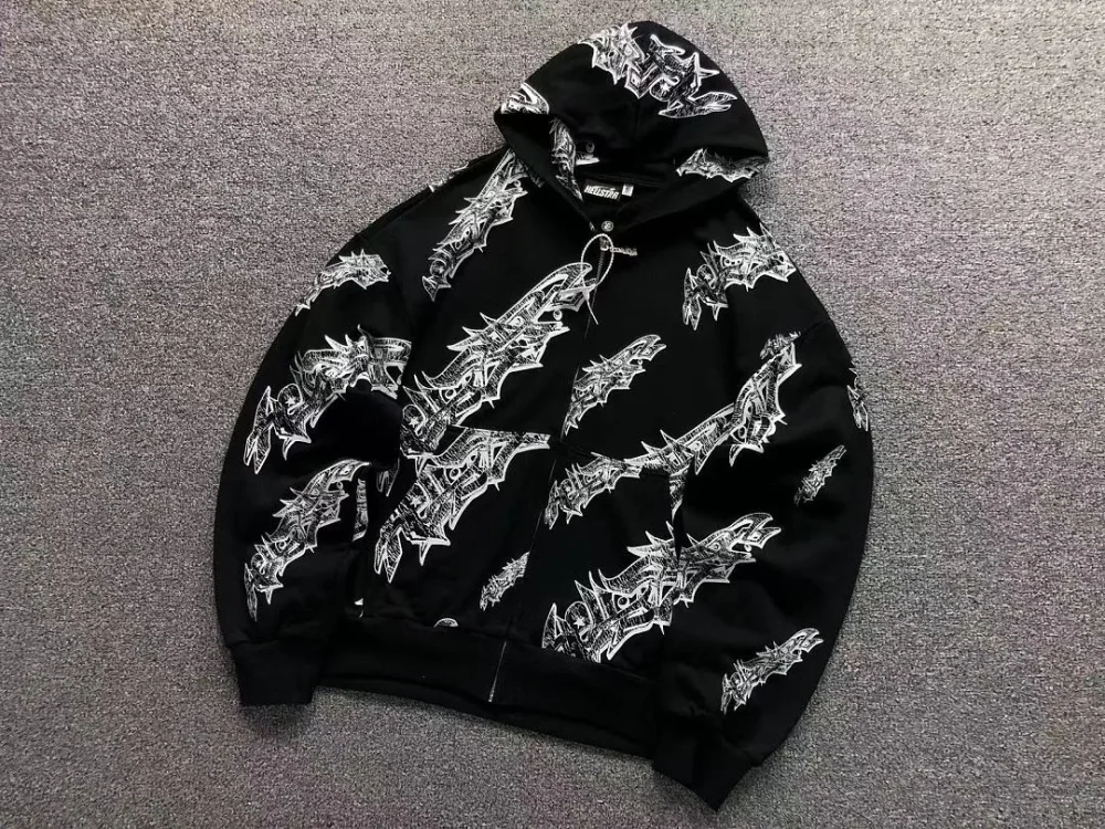 HELLSTAR White All-over Graffiti Hoodie Set - fabric detail