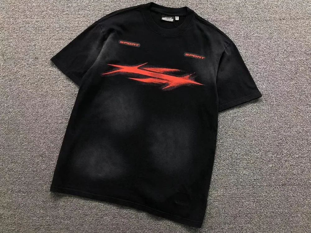 HELLSTAR Black Racing Stripe T-Shirt - fabric detail