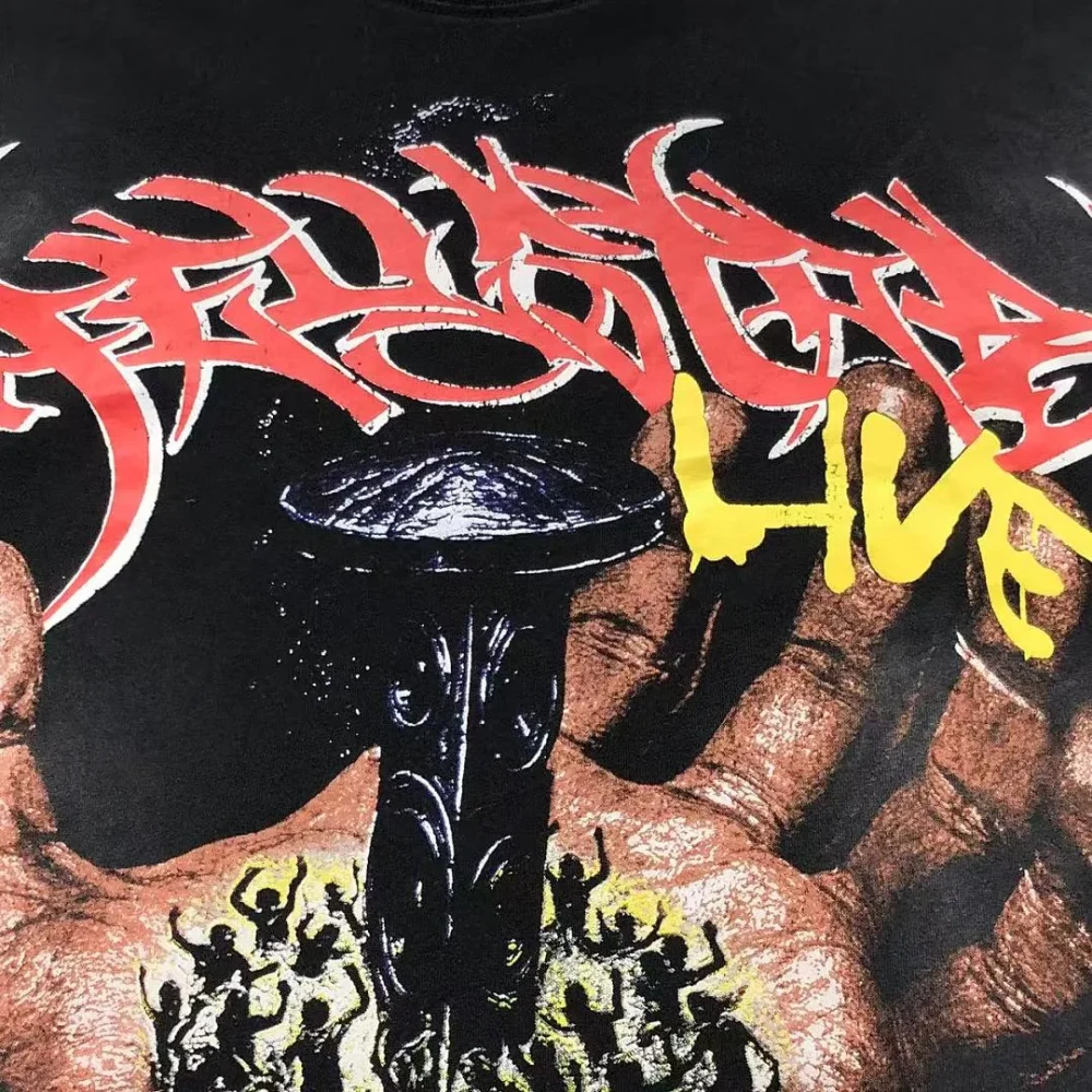HELLSTAR Black Skull in Hand Live Print T-Shirt - fabric detail
