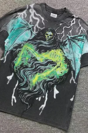 VALLEY Black Bat Wing Skull Horror T-Shirt