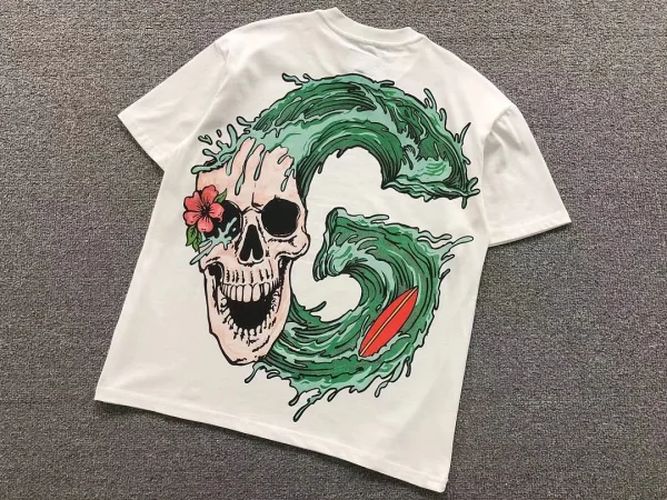 GODSPEED White Green Wave Skull Flower T-Shirt - alternate angle
