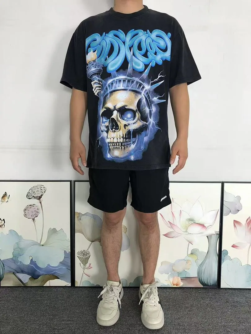 GODSPEED Black Chrome Skull Liberty Crown T-Shirt - print detail