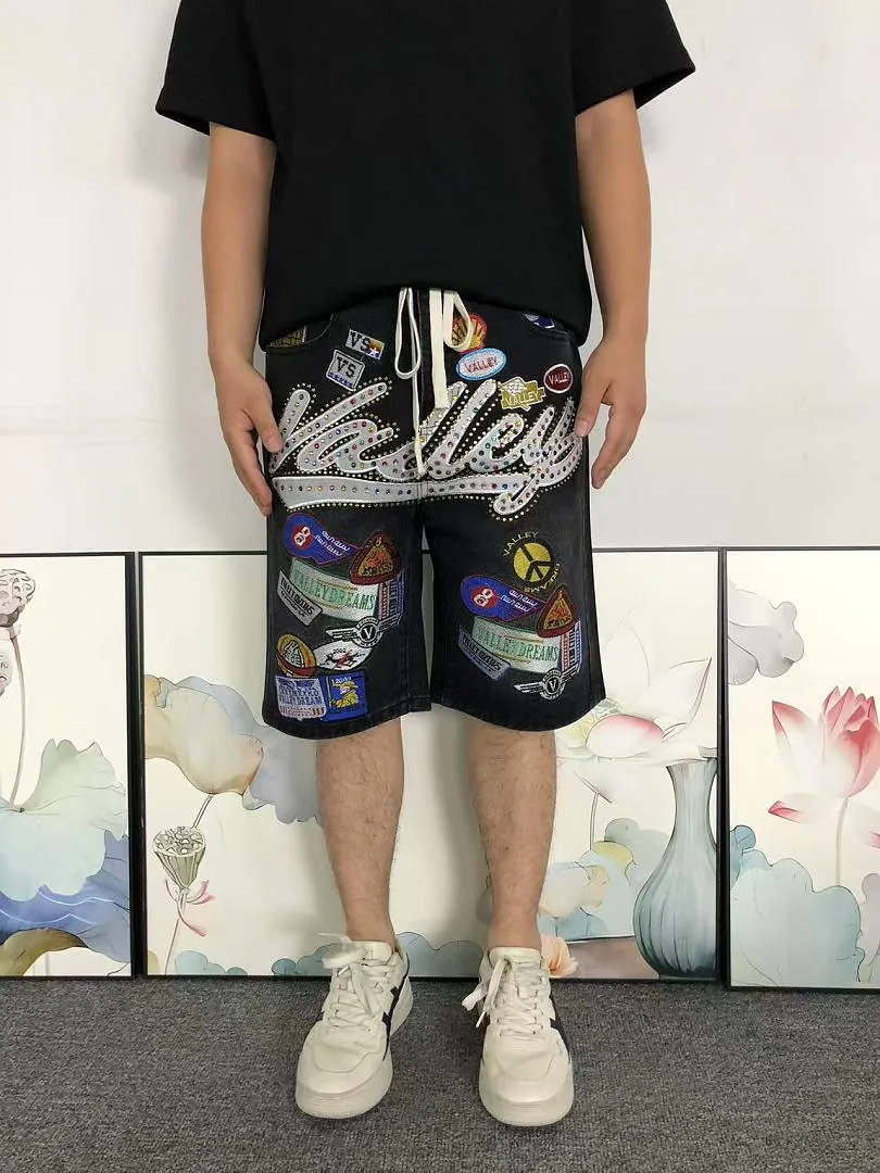 VALLEY Black Rhinestone Patches All-Over Shorts - photo 3