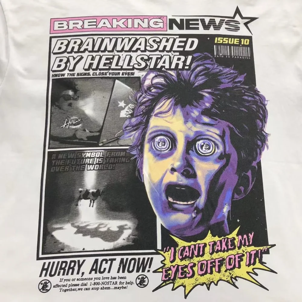 HELLSTAR White Breaking News Newspaper Print T-Shirt - front view