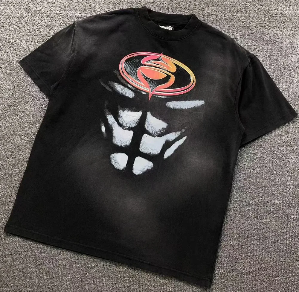 HELLSTAR Black White Tribal Mask T-Shirt - close-up detail