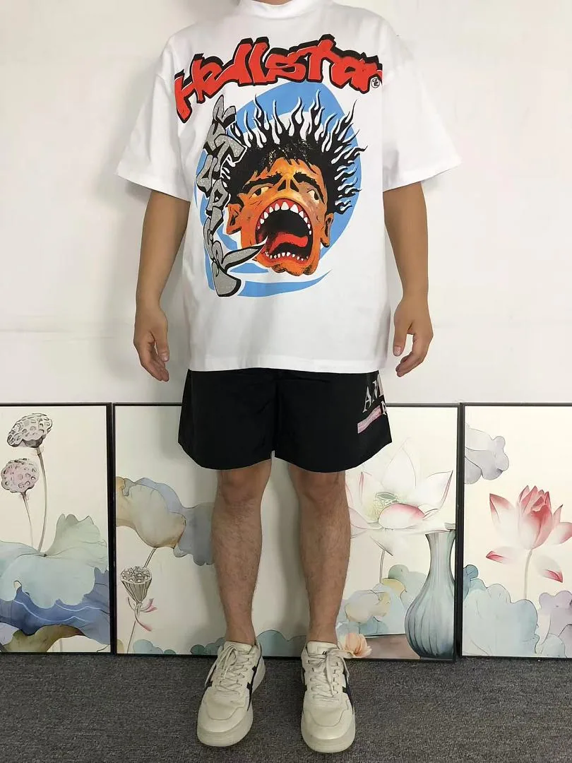 HELLSTAR White Blue Circle Screaming Face T-Shirt - print detail