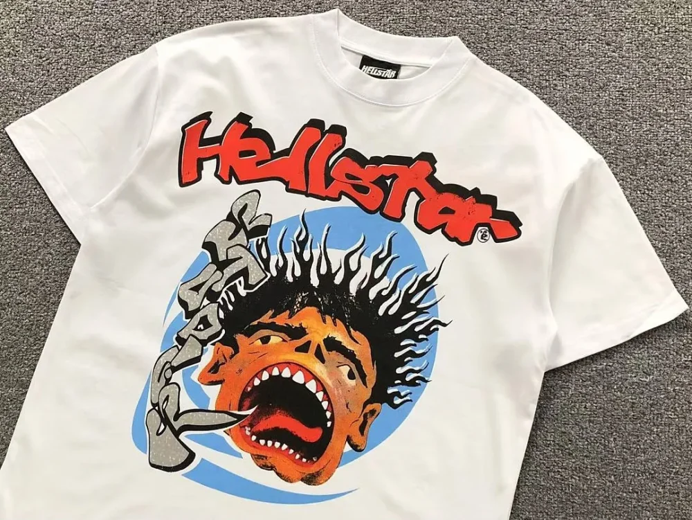HELLSTAR White Blue Circle Screaming Face T-Shirt - styled shot