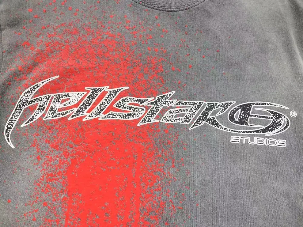 HELLSTAR Grey Red Splatter Print T-Shirt - styled shot