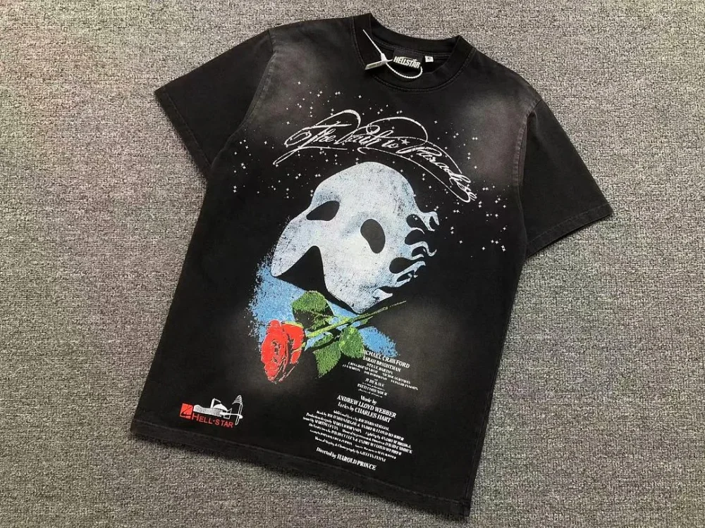 HELLSTAR Black White Mask and Rose T-Shirt - alternate angle