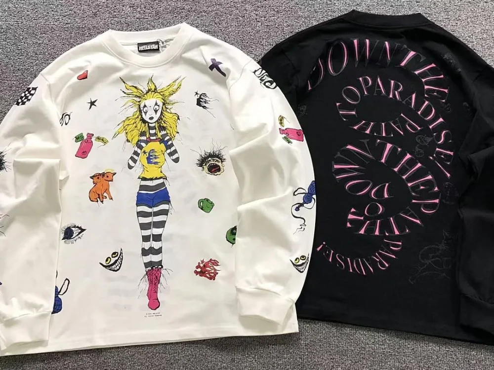 HELLSTAR White Cartoon Print Long Sleeve - styled shot