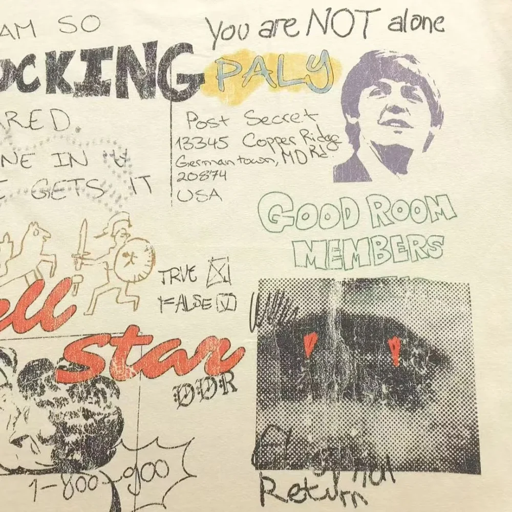 HELLSTAR Cream Scribble Collage Fcking Sad T-Shirt - second colorway