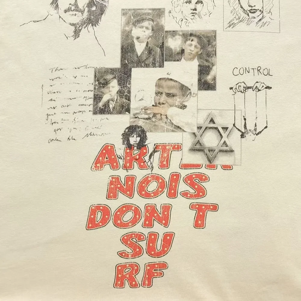 HELLSTAR Cream Art Noise Dont Surf Print T-Shirt - second colorway