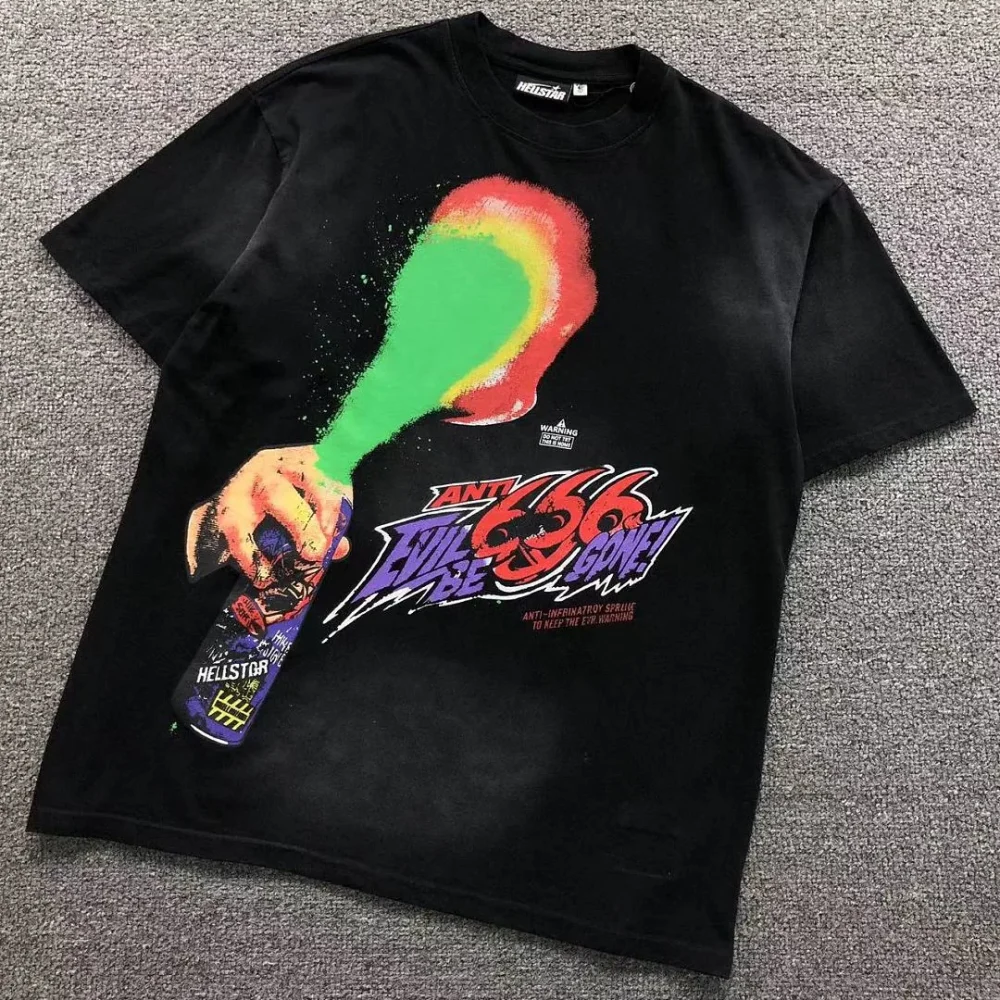 HELLSTAR Black Colorful Spray Can Graphic T-Shirt - front view