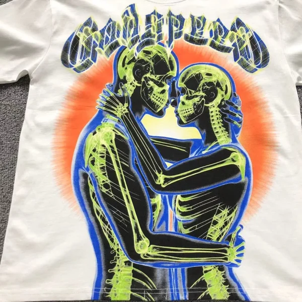 GODSPEED White Skeleton Kissing Flame T-Shirt - styled shot