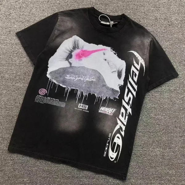 HELLSTAR Black Melting Portrait Studios T-Shirt - front view