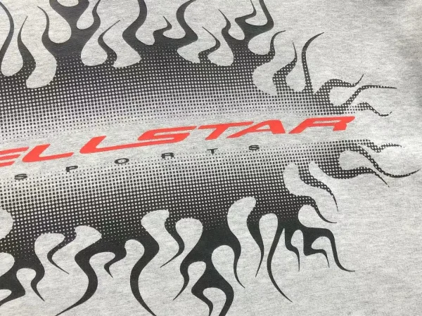 HELLSTAR Grey Red Flame Chest Hoodie - second colorway