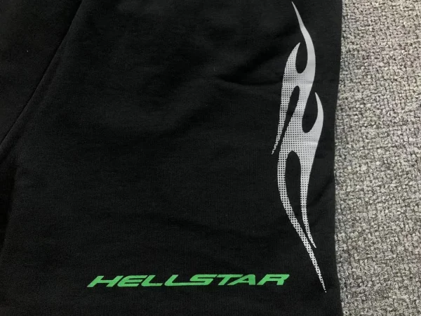 HELLSTAR Black Green Flame Shorts - styled shot