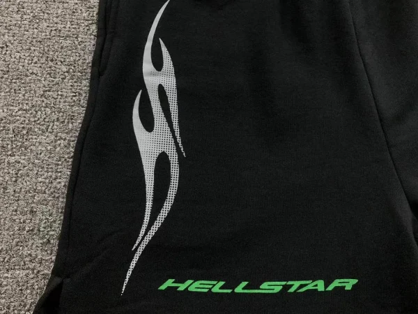 HELLSTAR Black Green Flame Shorts - fabric detail