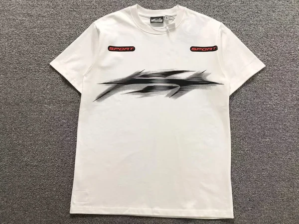 HELLSTAR White Black Racing Stripe Chest T-Shirt - close-up detail