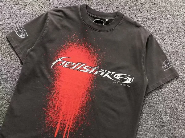 HELLSTAR Grey Red Splatter Print Graphic T-Shirt - size reference