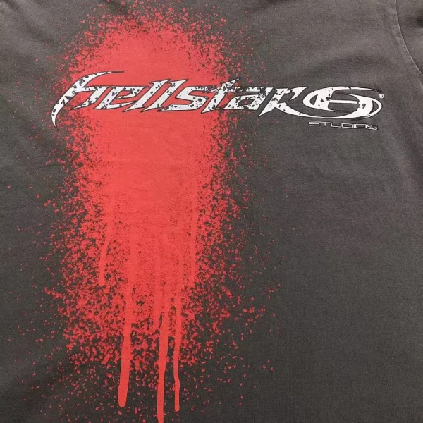 HELLSTAR Grey Red Splatter Print Graphic T-Shirt - styled shot