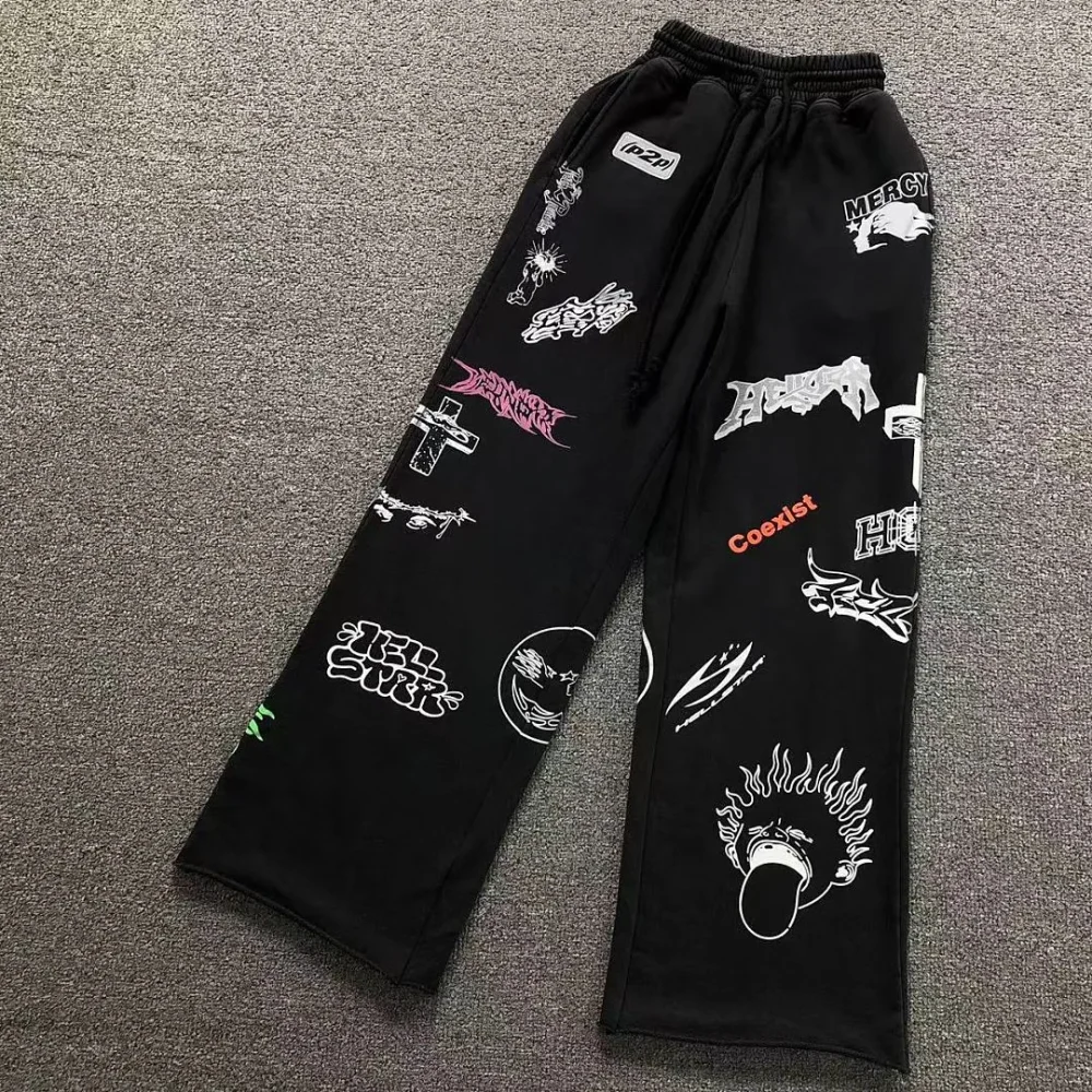 HELLSTAR Black All-over Doodle Sweatpants - front view