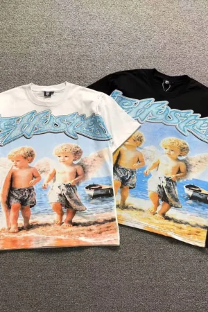 MIXED EMOTION White & Black the Hustler Kids on Beach T-Shirt