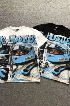MIXED EMOTION White & Black the Hustler Race Car Drivers T-Shirt