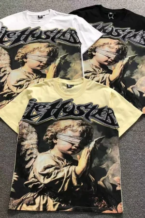 MIXED EMOTION White & Black & Yellow the Hustler Blindfolded Angel T-Shirt