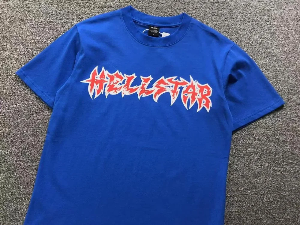 HELLSTAR Blue Red Metal Logo T-Shirt - size reference