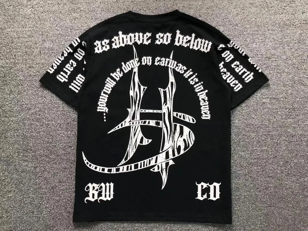 HELLSTAR Black As Above So Below H Letters T-Shirt - close-up detail