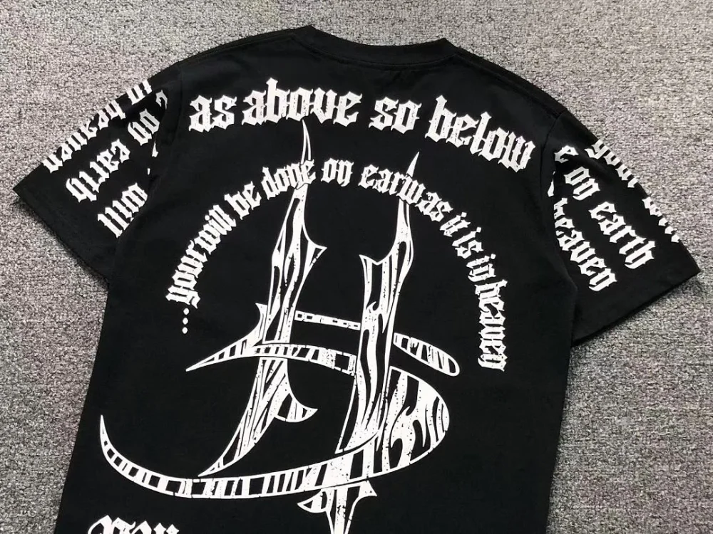 HELLSTAR Black As Above So Below H Letters T-Shirt - size reference