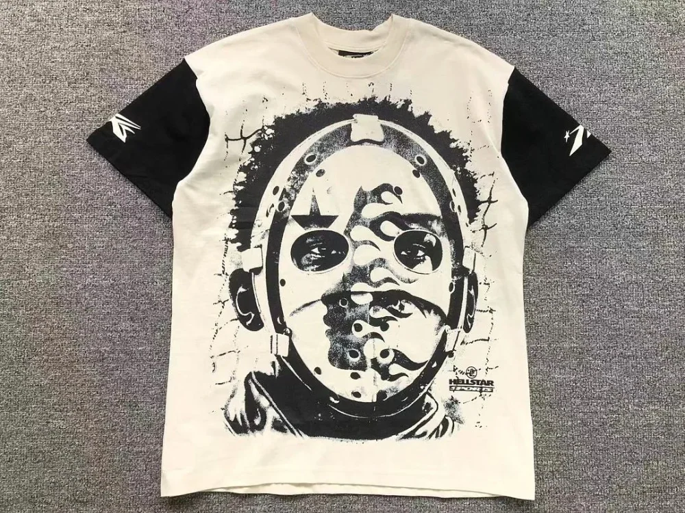 HELLSTAR Cream Poster Face Panel T-Shirt - close-up detail