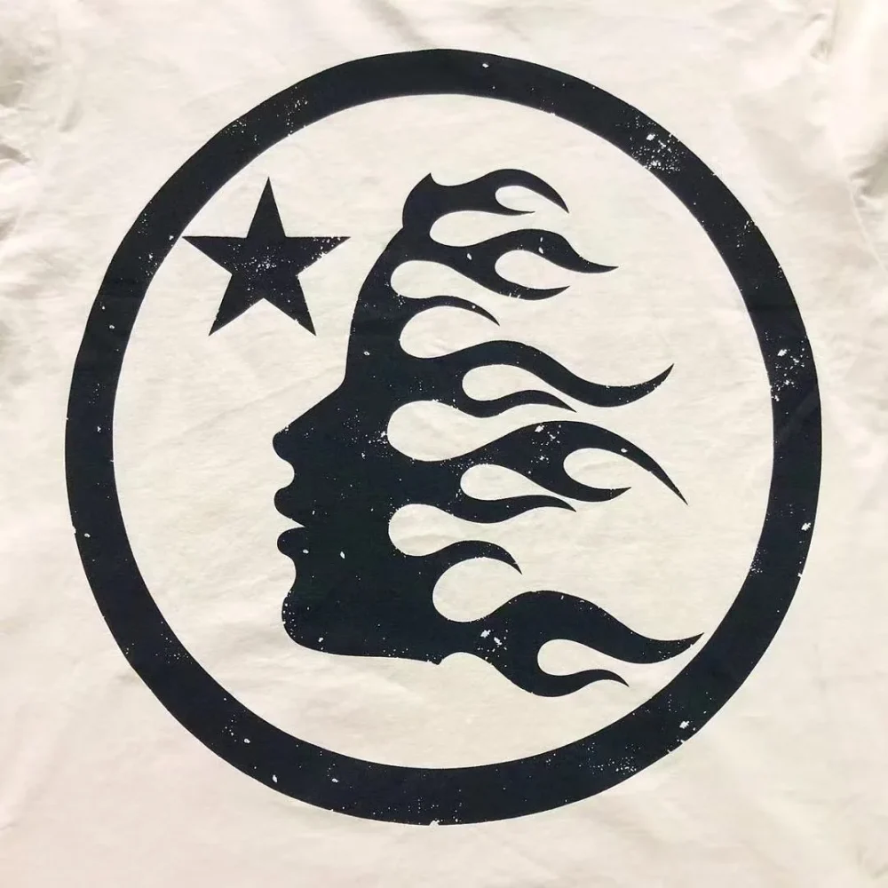 HELLSTAR Cream Circle Logo T-Shirt - fabric detail