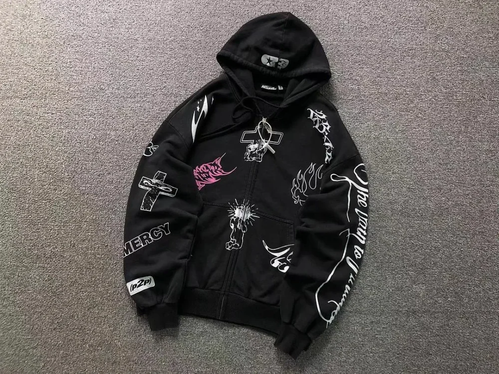 HELLSTAR Black White Graffiti Zip Hoodie - alternate angle