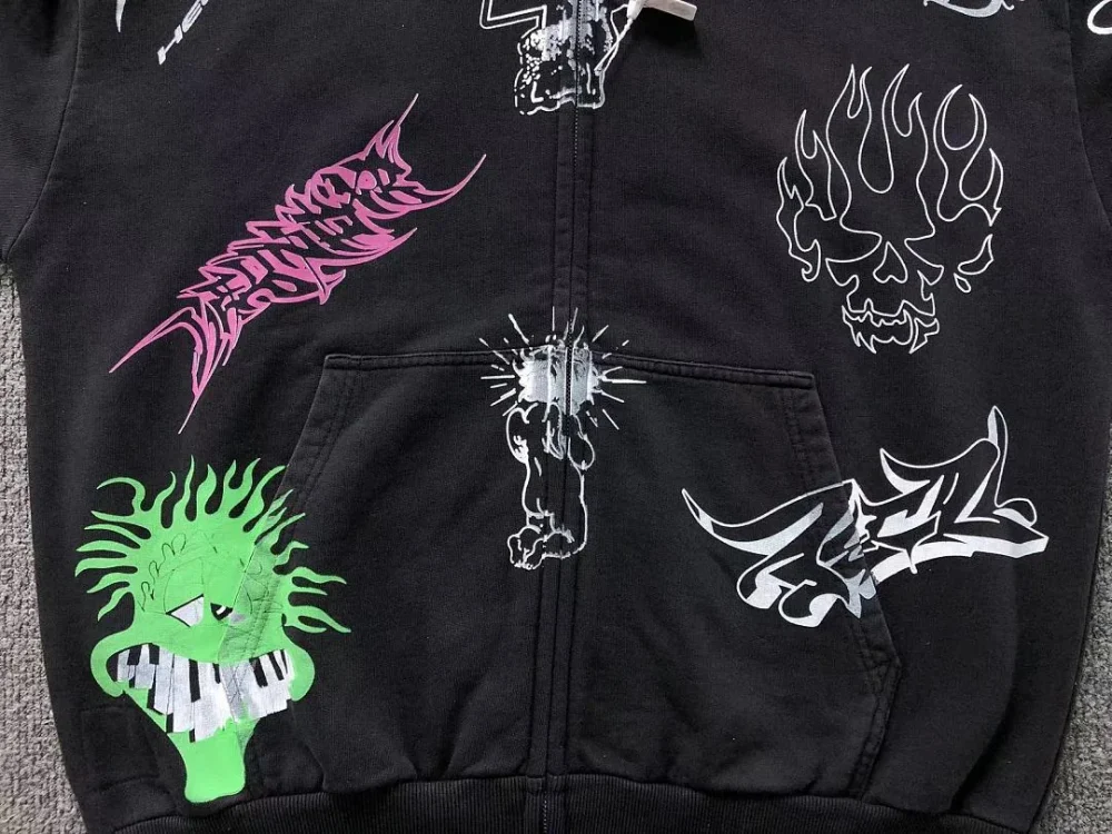 HELLSTAR Black White Graffiti Zip Hoodie - styled shot