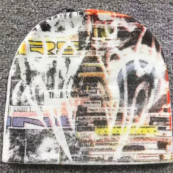 HELLSTAR White Colorful Graffiti Print Beanie - front view