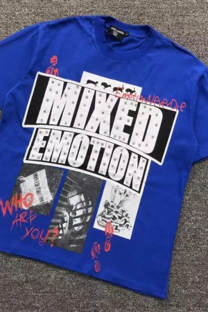 MIXED EMOTION Blue Mixed Emotion Box Logo Collage T-Shirt