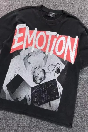 MIXED EMOTION Black Photo Collage Red Text T-Shirt