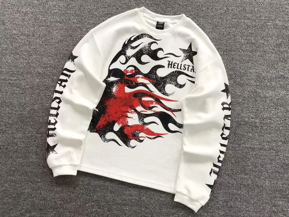 HELLSTAR White Red Flame Skull Long Sleeve - size reference