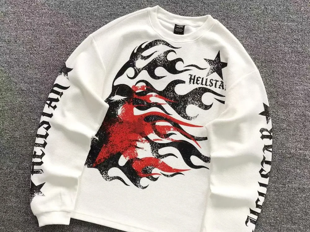 HELLSTAR White Red Flame Skull Long Sleeve - styled shot